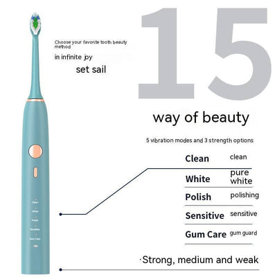 Smart electric toothbrush in mint color with brushing modes and strength options for optimal oral care.