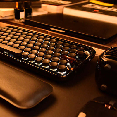 Wireless Retro Bluetooth Mechanical Keyboard and Mouse Set with Black Gold Textured Design
