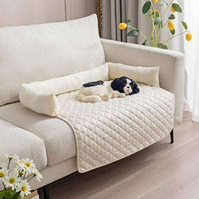 Cozy pet dog sofa bed with plush cushion, perfect for large dogs and cats, protecting furniture from stains.
