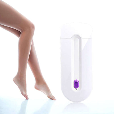 Painless hair remover accessories with a sleek white design next to a smooth leg, showcasing effective hair removal.
