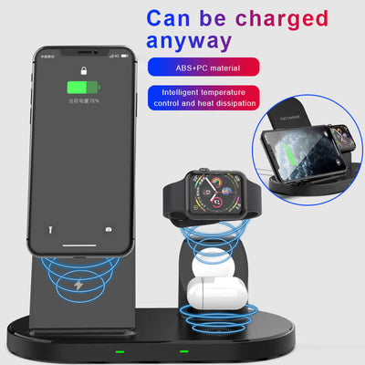 Multifunctional wireless charger with phone, watch, and earbuds, intelligent temperature control, ABS+PC material