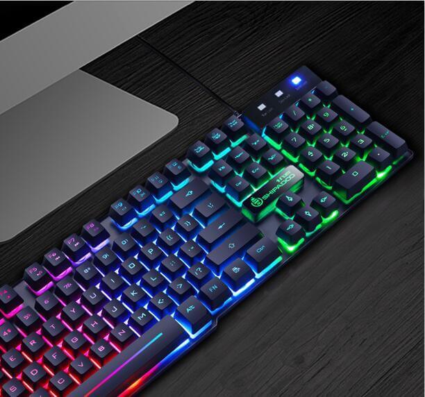 Wangtun Shanhe RGB keyboard showcasing angular contour with vibrant backlighting and sleek design.