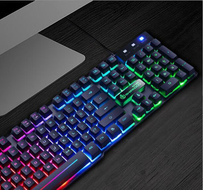 Wangtun Shanhe RGB keyboard showcasing angular contour with vibrant backlighting and sleek design.