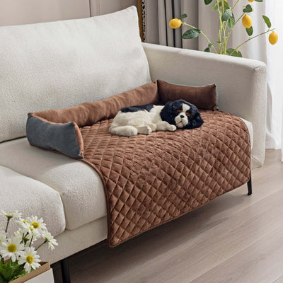 Cozy pet dog sofa bed with plush padding and supportive side cushions for large dogs and cats.
