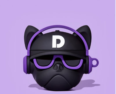 Hip Hop Bulldog Bluetooth headphone case with purple accents, IPX5 waterproof true wireless design.