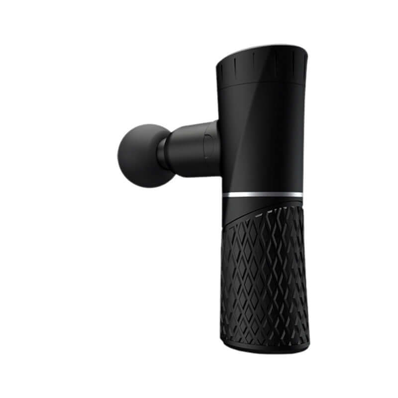 Mini USB massage gun for muscle relaxation, featuring a black design and percussion massage technique.