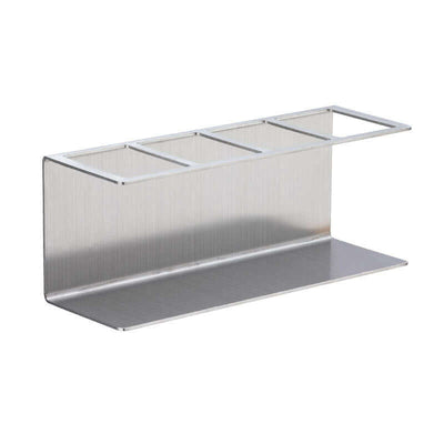 Sleek stainless steel electric toothbrush holder in European style with hook installation method.