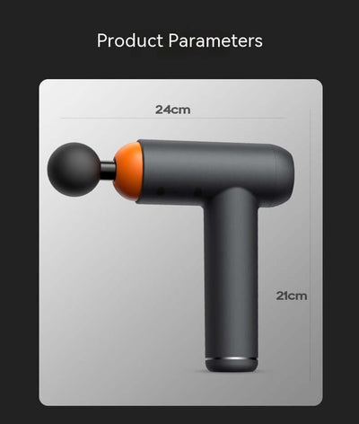Small fitness massage gun with dimensions 24cm x 21cm for full body use.