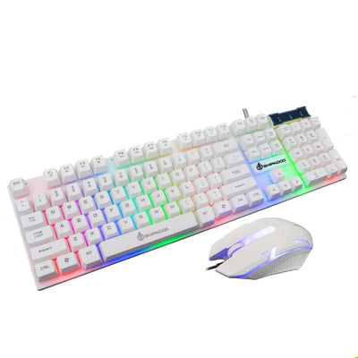 Wangtung Shanhe RGB keyboard and mouse set with colorful backlighting, featuring a sleek design and bright keycaps.