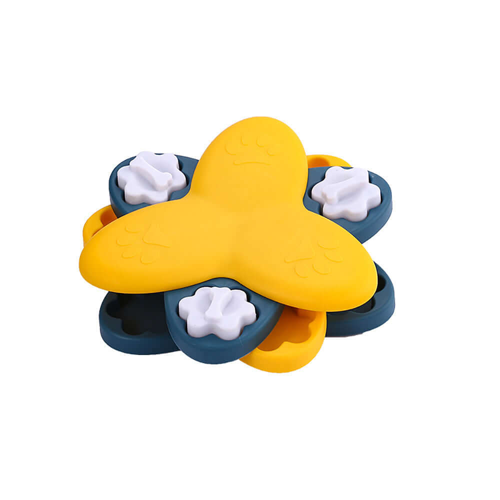 Happy Leaking Food Pet Supplies, interactive dog food dispenser for feeding fun, 100mm size, yellow and blue design.