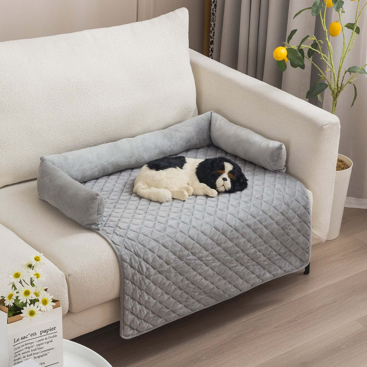 Cozy pet dog sofa bed with plush cushion design, protecting furniture while keeping pets warm and comfy.