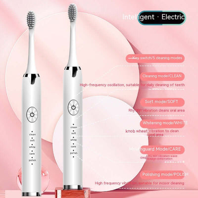 Electric toothbrush with five cleaning modes and ergonomic design for effective dental care.