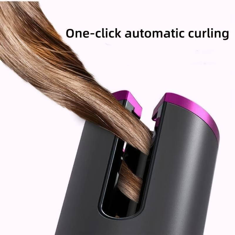 Portable hair curler with one-click automatic curling feature for easy, effortless styling.
