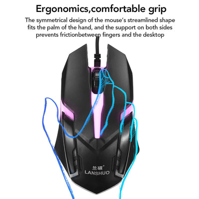 Ergonomic LANSHUO mouse with comfortable grip, designed for palm fit and reduced friction.