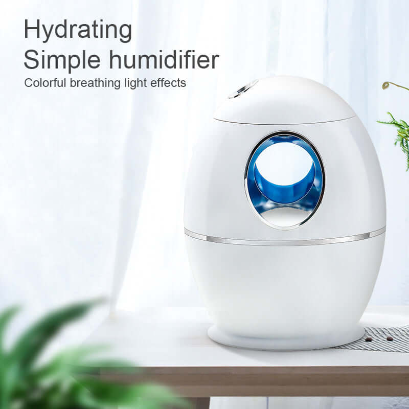 800ML Mini Air Humidifier in white with colorful light effects, designed for hydration and easy use.