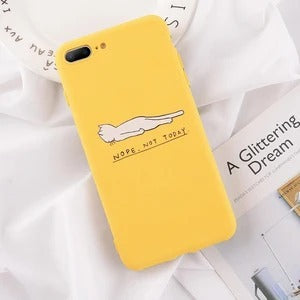 Lovebay yellow iPhone case with cat graphic, 'NOPE NOT TODAY', anti-fingerprint, full camera protection, tpu material.