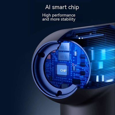 Close-up of AI smart chip in massage gun, showcasing high performance and stability features.