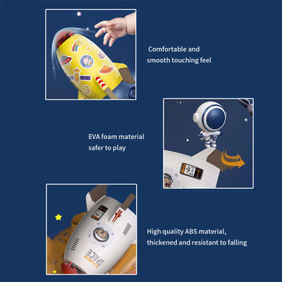 Rocket Sprinkler details: comfortable EVA foam, safe play materials, and durable ABS construction for outdoor fun.