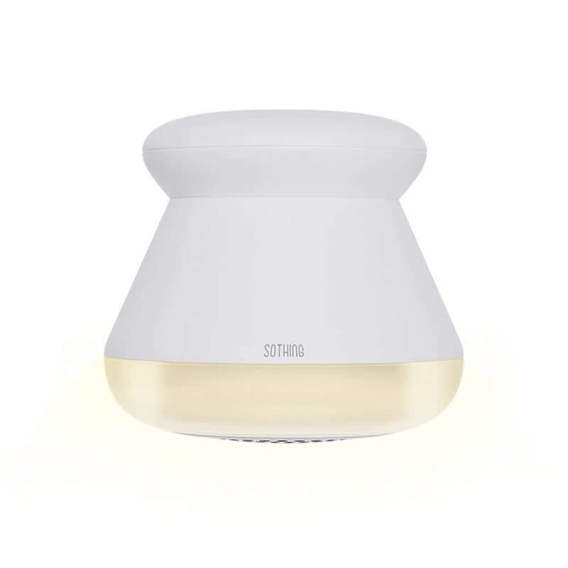 Rechargeable hair removal device in sleek white design, perfect for removing hair from clothes and fabrics.
