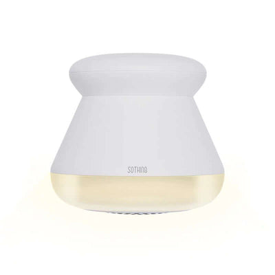 Rechargeable hair removal device in sleek white design, perfect for removing hair from clothes and fabrics.