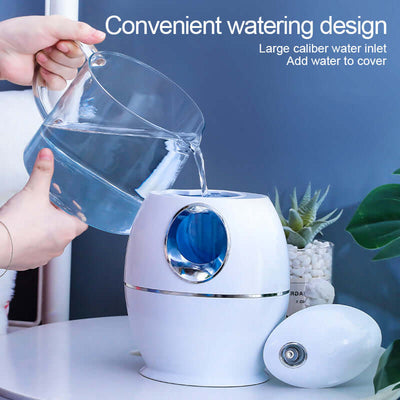 User filling 800ML Mini Air Humidifier with water from a pitcher, showcasing its convenient watering design.