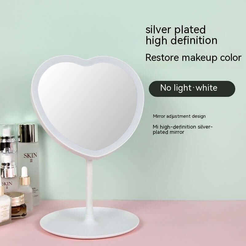 Heart-shaped silver plated makeup mirror with no light, high definition for restoring makeup color.