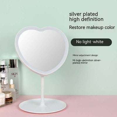 Heart-shaped silver plated makeup mirror with no light, high definition for restoring makeup color.