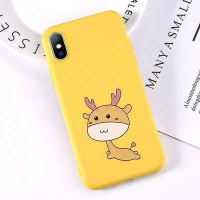 Cute yellow iPhone case featuring a playful cartoon deer design, providing full protection and a unique style.