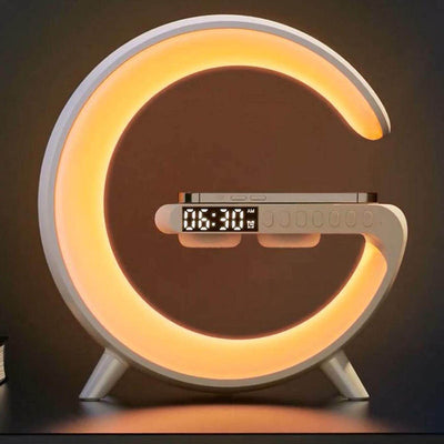 Stylish Charger Lamp with adjustable lighting and phone charging dock, enhancing a clean aesthetic in any room.