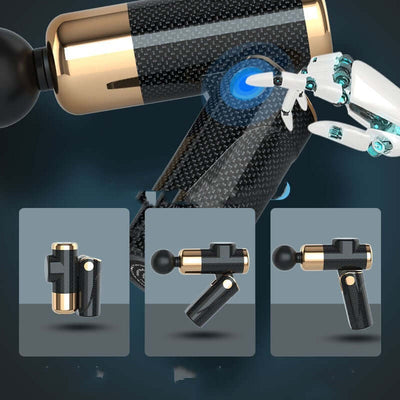 USB Mini Massage Gun with multiple attachments for muscle relaxation and low noise operation.