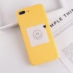 Lovebay yellow iPhone case with smiley face design, compatible with Apple, protective and stylish back cover.