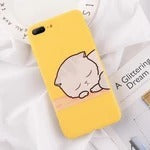 Lovebay TPU iPhone case in yellow with sleeping cat design, anti-fingerprint and full camera protection for daily use.