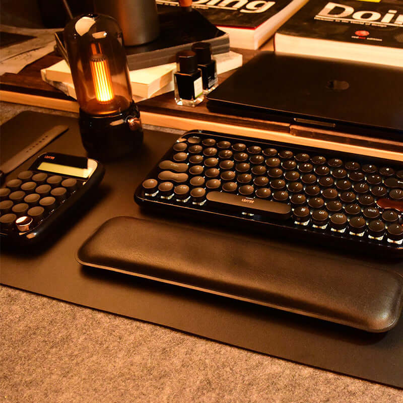 Wireless Retro Bluetooth Mechanical Keyboard and Mouse Set with Black Gold Textured Design