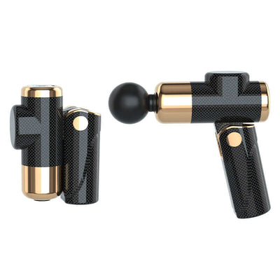 USB Mini Massage Gun in carbon fiber design, ideal for muscle relaxation and portable use with multi-gear settings.