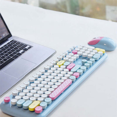 Cartoon Cute Wireless Keyboard and Mouse Set for Desktop and Laptop
