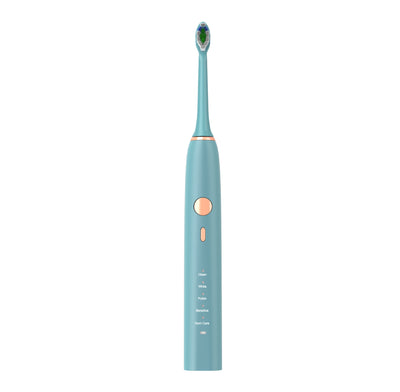 Smart electric toothbrush in mint green with multi-gear adjustment, wireless charging, and acoustic wave technology.