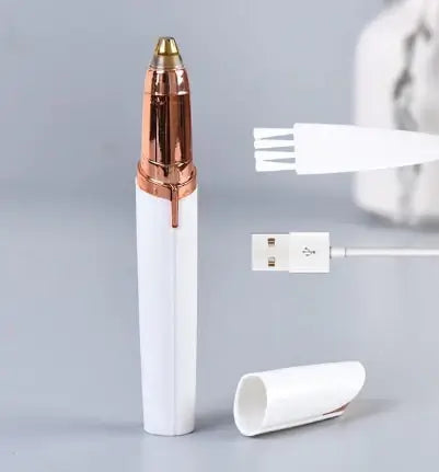 Multipurpose eyebrow trimmer with USB charger, designed for painless hair removal and easy portability.