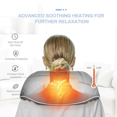 Neck and shoulder massager with advanced heating features for soothing relaxation and improved blood circulation.