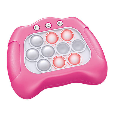 Pink Push Popper toy featuring colorful buttons for stress relief and entertainment.