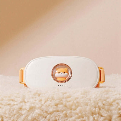 Menstrual massager designed for cramp relief, featuring cute monkey design, portable and rechargeable with 7 days of use.