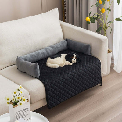 Cozy pet dog sofa bed featuring a plush, quilted surface and cushioned sides for large dogs to relax on.
