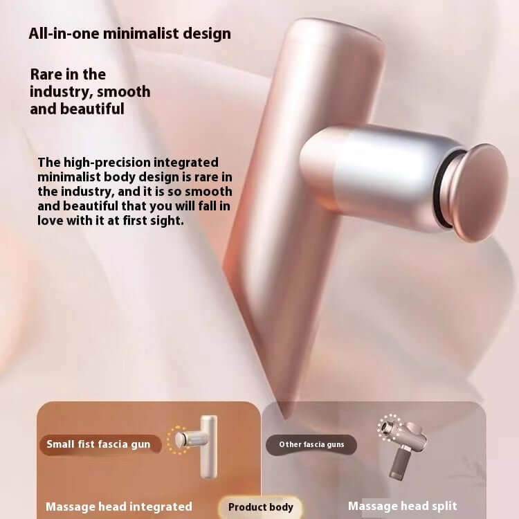 Mini pocket massage gun showcasing sleek, minimalist design and integrated features for smooth personalization.