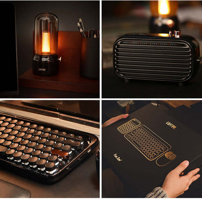 Wireless Retro Bluetooth Mechanical Keyboard and Mouse Set with Black Gold Textured Design