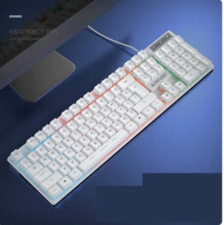 Wireless white keyboard with colorful backlighting and sleek design, perfect for gaming and productivity.