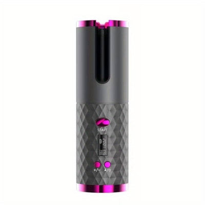 Portable Hair Curler with a sleek design featuring a black and pink color scheme, easy to use for creating curls.