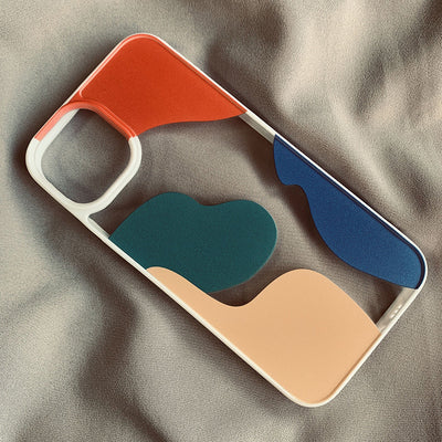 Color block contrast mobile phone case featuring geometric shapes suitable for various iPhone models.
