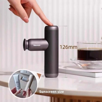 Mini pocket electric massage gun, compact design, 126mm size, gray color, ideal for portable relaxation and pain relief.