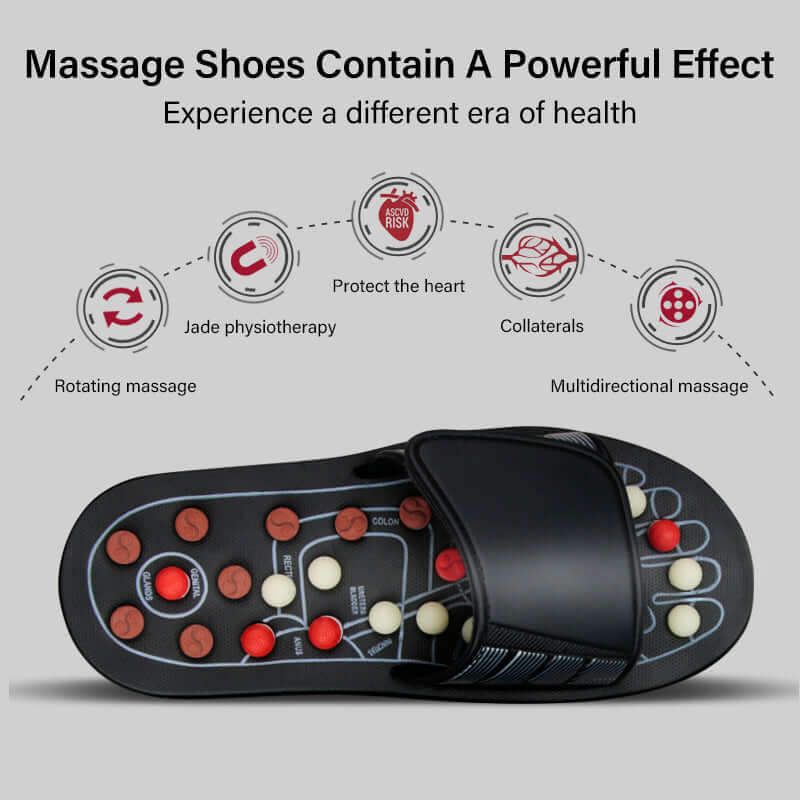 Acupressure slippers featuring adjustable pressure points for relaxation and stress relief with jade physiotherapy effect.