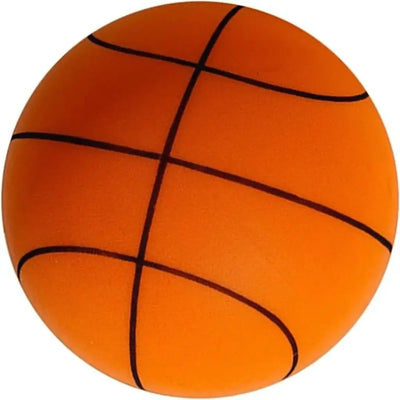 Close-up of a Silent Basketball featuring a vibrant orange color and black lines for enhanced grip.