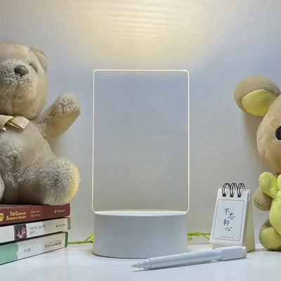 LED Note Board illuminated on desk with stuffed animals, ideal for creativity and visual learning.